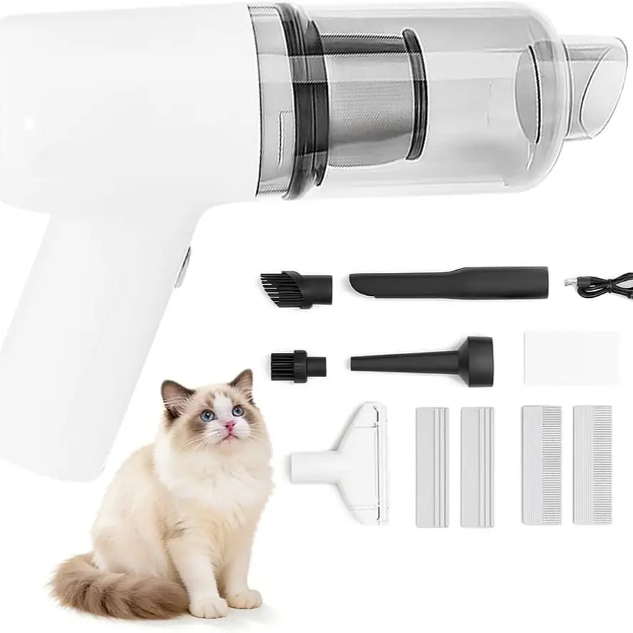 2-in-1 Cordless Pet Hair Vacuum and Brush - Portable Handheld Fur Remover for Upholstery, Carpets, and Clothing