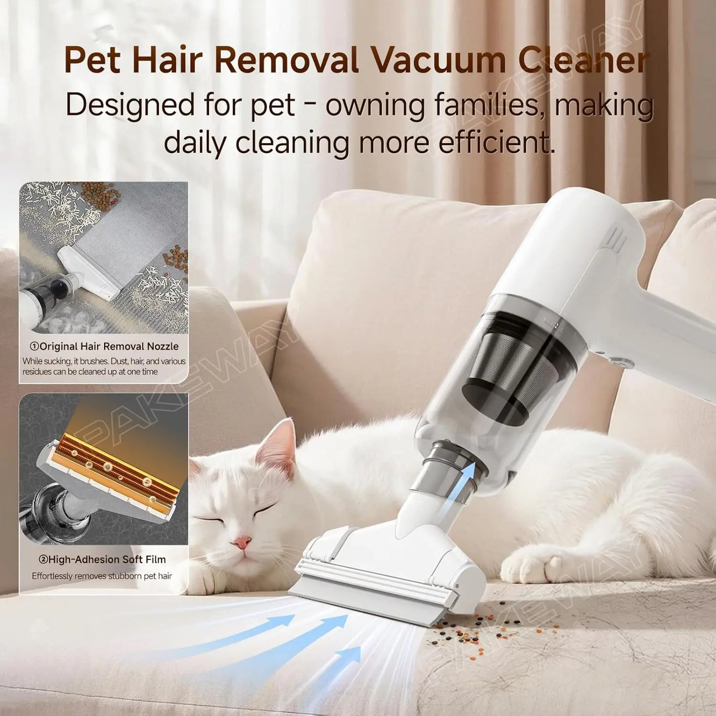 2-in-1 Cordless Pet Hair Vacuum and Brush - Portable Handheld Fur Remover for Upholstery, Carpets, and Clothing