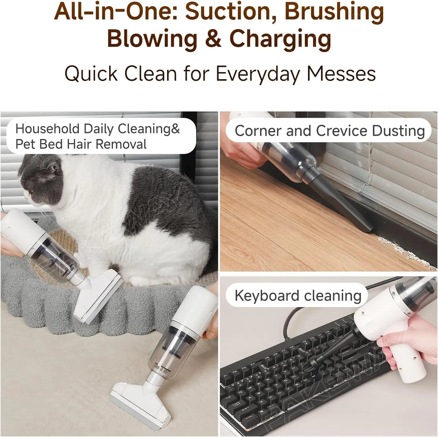 2-in-1 Cordless Pet Hair Vacuum and Brush - Portable Handheld Fur Remover for Upholstery, Carpets, and Clothing