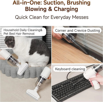 2-in-1 Cordless Pet Hair Vacuum and Brush - Portable Handheld Fur Remover for Upholstery, Carpets, and Clothing